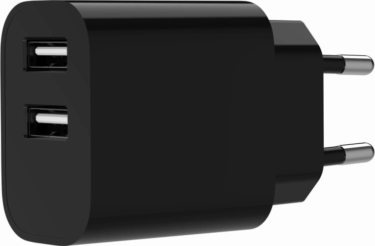 Universele USB-oplader met twee poorten 2,4 A, zwart