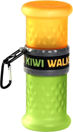 KIWI WALKER 2‑in‑1 Travel Water and Food Bottle, plastic, yellow‑green