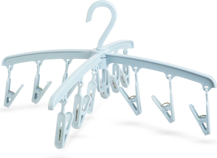 Hanging clothes dryer with 12 pegs, light blue