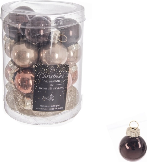 Brown glass Christmas baubles 2.5 cm (24 pcs)