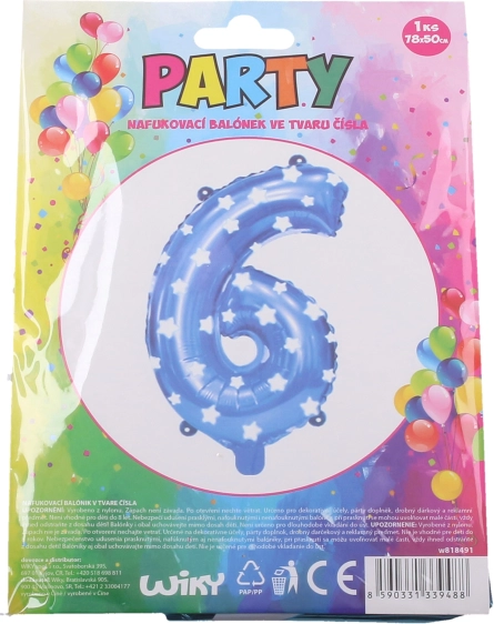 Opblaasballon cijfer 6 blauw met sterretjes 78 × 50 cm