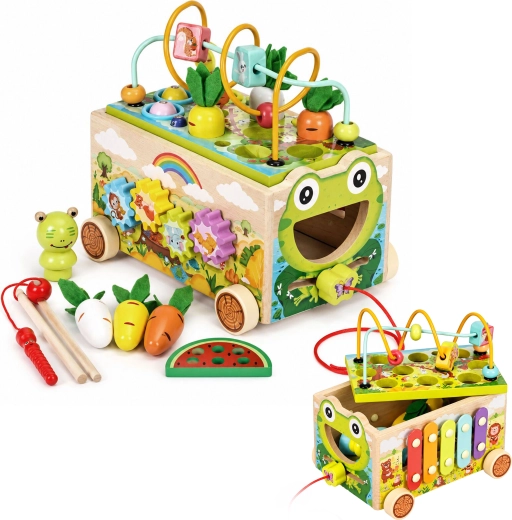 Cube d’activités multifonctionnel en bois avec chariot de marche grenouille ECOTOYS