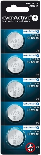 EverActive CR2016 lithium knoopcelbatterijen, blister 5 stuks
