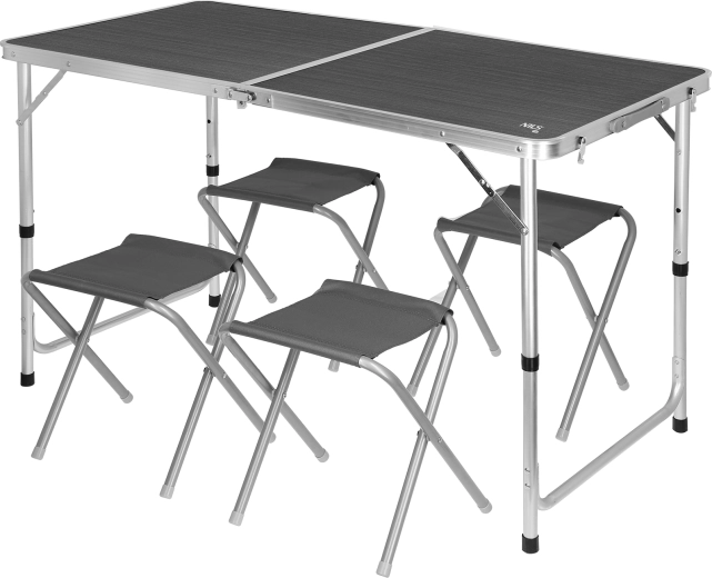 Ensemble de table de camping pliante et 4 tabourets NILS Camp gris foncé