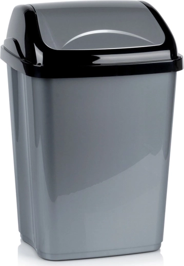 Plastic Waste Bin with Swing Lid, 26 L, Gray