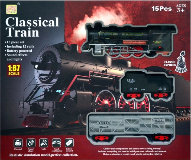 Classic train set with locomotive and two freight cars - 1 piece