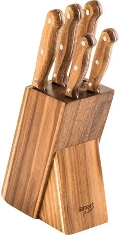 Set of 5 kitchen knives in a wooden block Wood