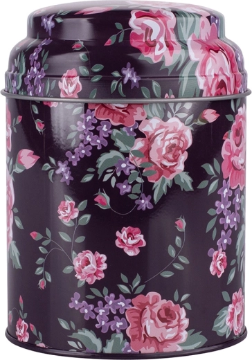 Boîte métallique ronde Charlotta avec couvercle, motif floral, 13,5 cm