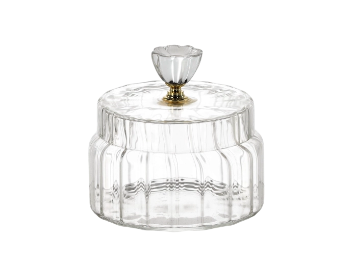 Decoratieve geribbelde glazen voorraadpot 500 ml