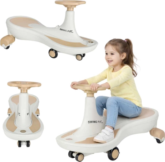 Kinder-zelfrijdend voertuig Swing Fix S4 met ledwielen en muziek, beige-wit