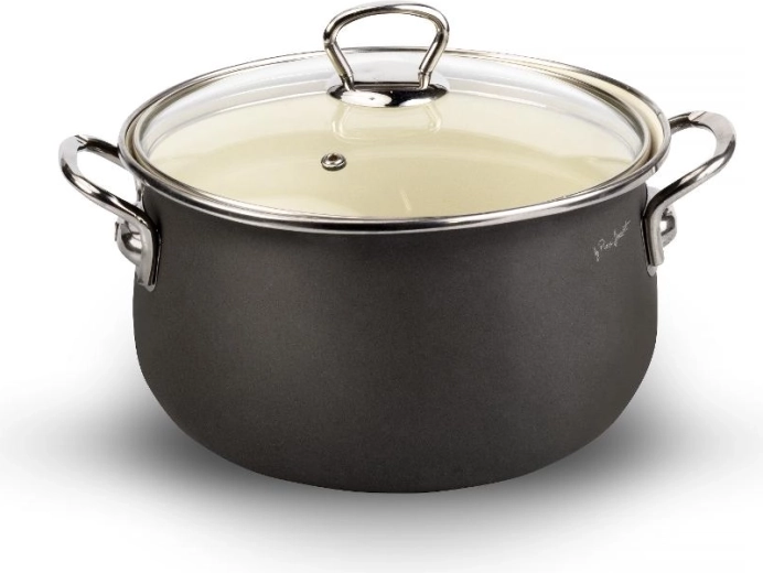 Lamart emaillierter Kochtopf mit Deckel, 20 cm, 3,8 l, grau