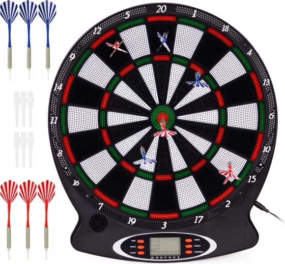 Elektronische Dartscheibe mit LCD-Display, 38 cm, 18 Spiele und 6 Darts