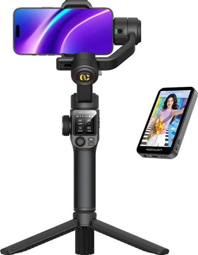 Aochuan S3 3-axis smartphone stabilizer with touchscreen, AI tracking and LED light (black)