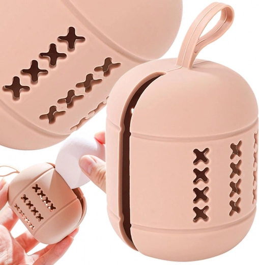 Silicone case for makeup sponge with hanging loop