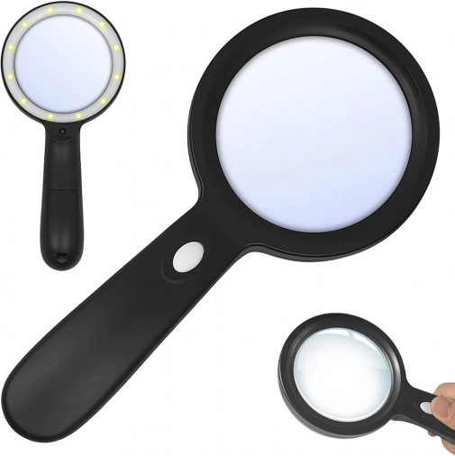 Handheld magnifier 10× with LED lighting