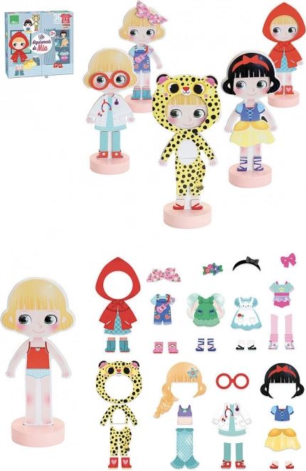 Vilac Magnetic Dress-Up Puzzle – Designer Mia, Wooden Doll 22 cm