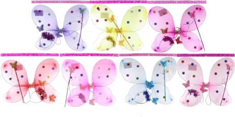 Vlindervleugels met bloemetjes – set met haarband en toverstaf
