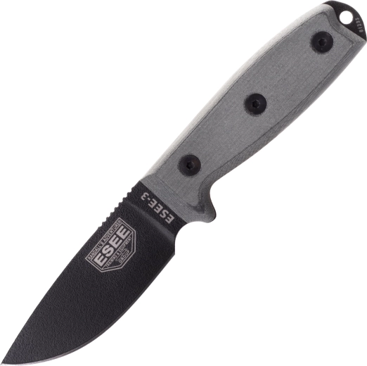 ESEE Model 3 – universelles Outdoormesser mit schwarzer Klinge und grauem Micarta-Griff