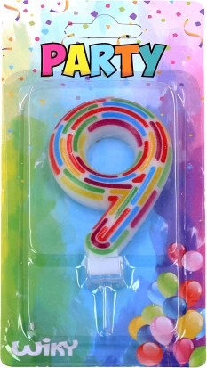 Party taartkaars cijfer 9 – streepjes