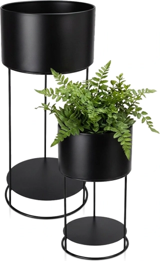 Metal plant stand in matte black, set of 2 pcs