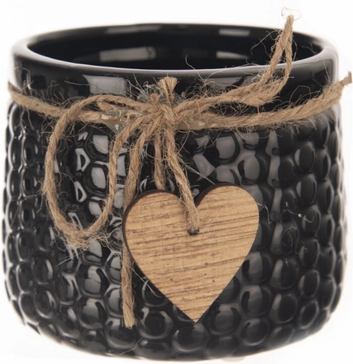 Cache-pot compact en céramique avec élément en bois noir 9 × 9 × 11 cm