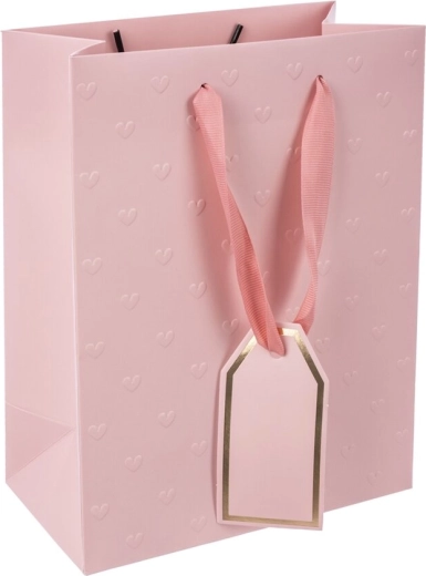 Sac cadeau en papier rose avec cœurs en relief 18 × 10 × 23 cm