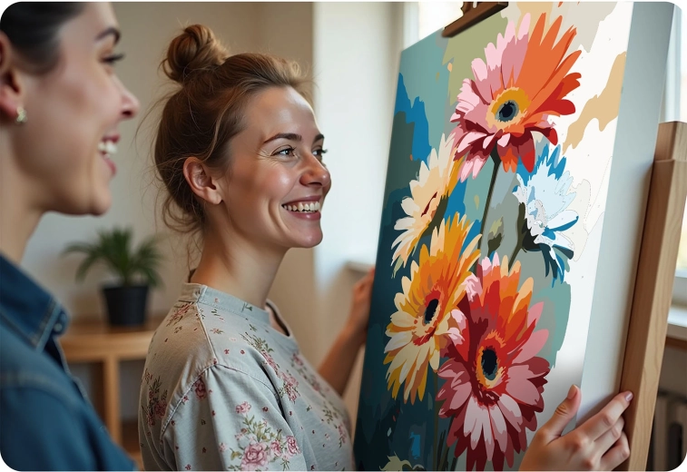 Everything in the box: canvas, paints, 3 brushes