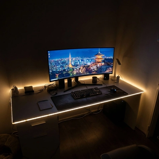 Effectieve ambient achtergrondverlichting van de werkplek