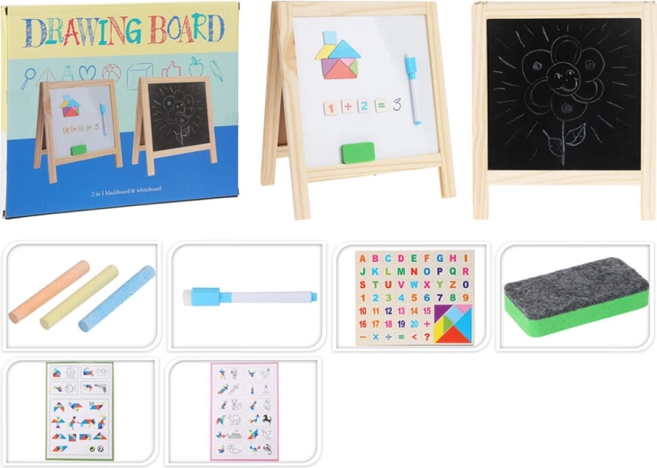 Beidseitige magnetische Zeichentafel 2-in-1 32 × 27 cm mit Zubehör