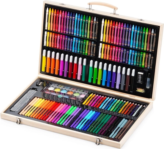 Art supplies set in a wooden case, 180 pcs