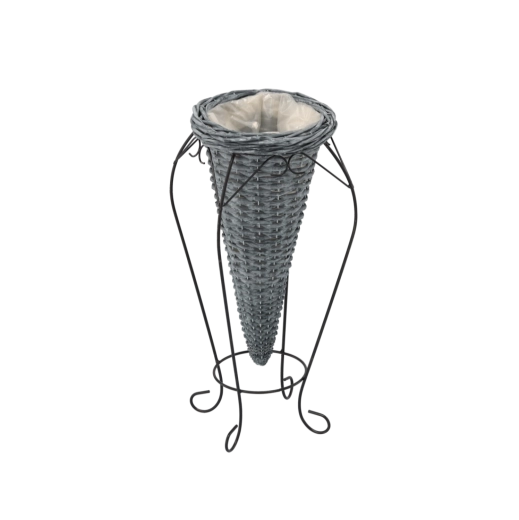 Cache-pot en osier gris sur pieds 20 × 54 cm