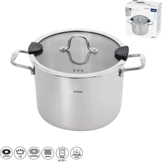 Orion Edelstahl-Topf Venice 10,5 l mit Glasdeckel