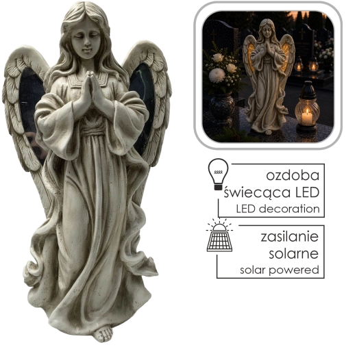 Solar LED Figure of a Praying Angel with Illuminated Wings, 50.5 cm