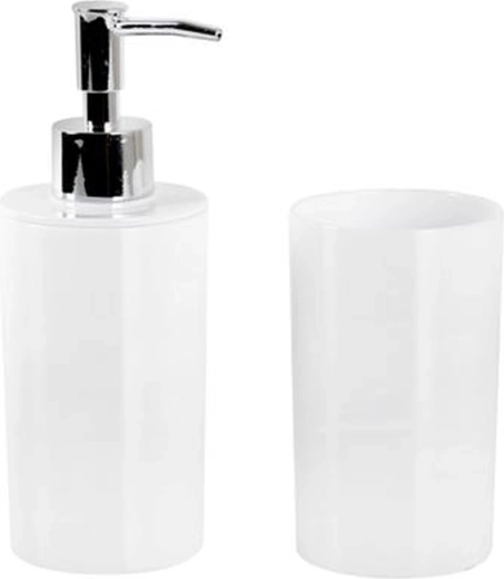 Plastic zeepdispenser en beker TORO – witte badkamerset
