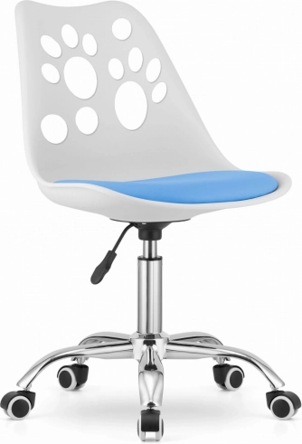 Chaise de bureau moderne blanche et bleue avec base chromée