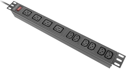 Lanberg rack-stroomverdeler PDU 19" 1U 16 A, 4× C19 + 6× C13, voedingskabel 2 m, zwart