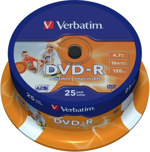 Verbatim DVD-R 4.7 GB 16x with Wide Inkjet Printable Surface - 25 pcs