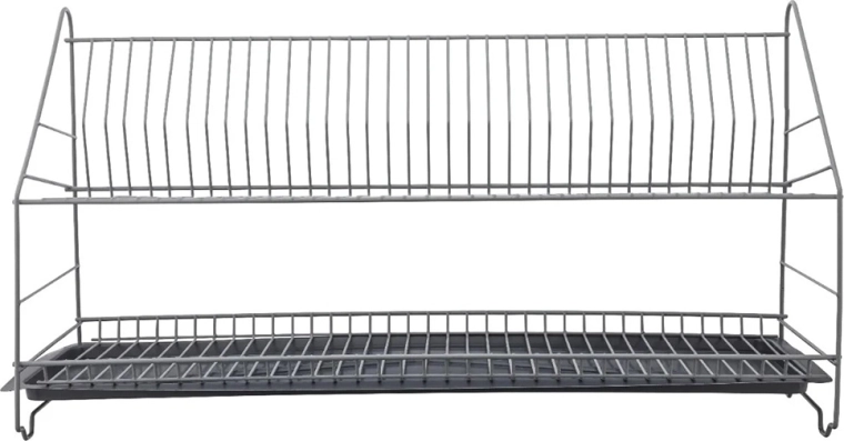 Metpol tweelaags afdruiprek voor servies 80 cm zilverkleurig met lekbak