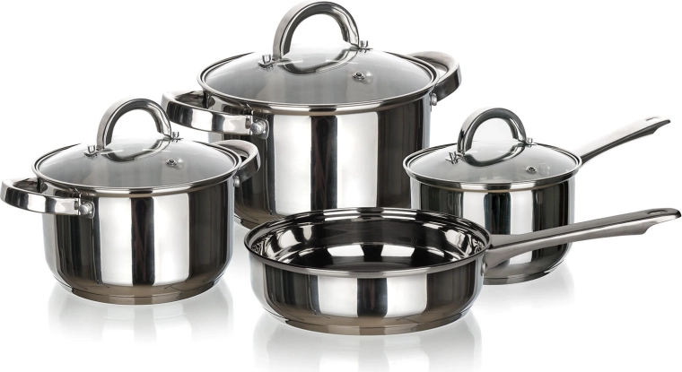 Ensemble de batterie de cuisine en acier inoxydable Cuisino 7 pièces avec couvercles en verre