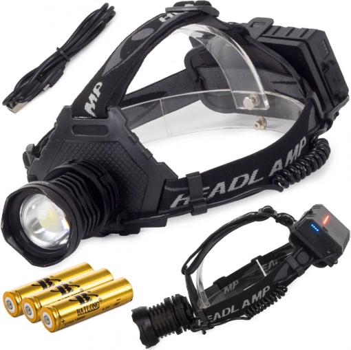 Professionelle Stirnlampe Bailong mit LED und Powerbank Cree XHP70