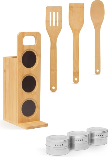 Bamboo utensils in one rack