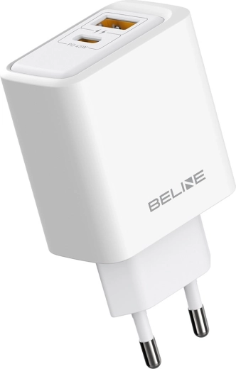 Beline GaN 45 W Mains Charger with USB-A and USB-C, White