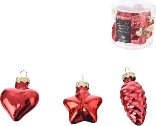 Glass red Christmas tree ornaments, 12 pcs