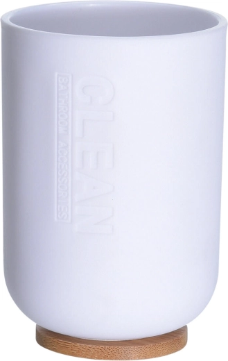 Gobelet de salle de bain avec base en bambou 300 ml, blanc