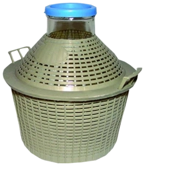Glass demijohn 10 L with wide neck and plastic basket