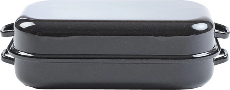 Geëmailleerde braadslede met deksel 30 × 17 cm, glad oppervlak, 2-delig