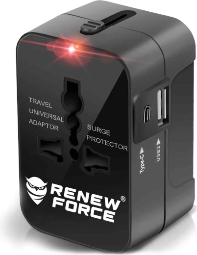 Universal travel plug adapter (US/UK/EU/AU) with USB charging