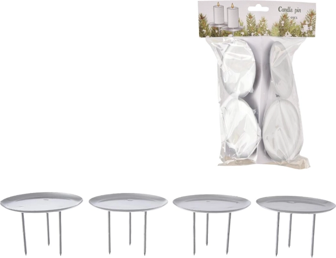 Set Metallkerzenhalter mit Dorn in Silber, 8 cm, 4 Stk.