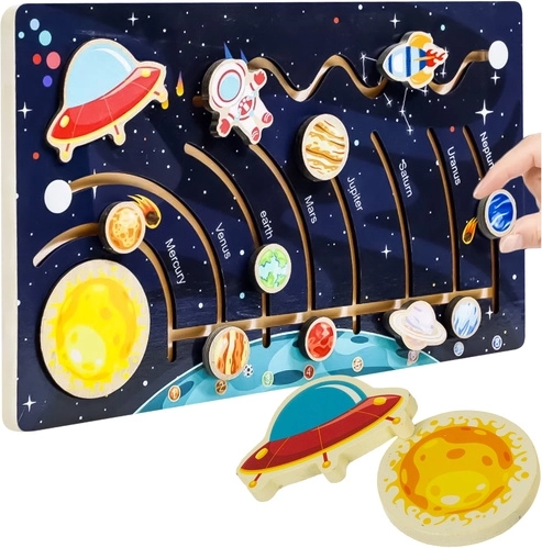 Puzzle Montessori en bois système solaire Kruzzel