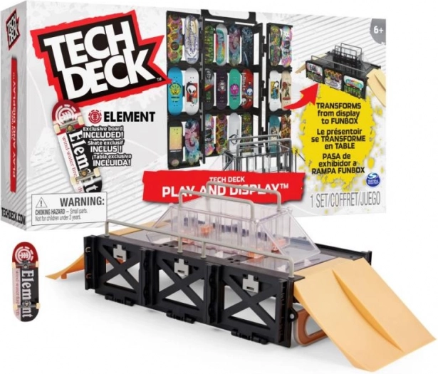 Tech Deck display case with ramp for fingerboards